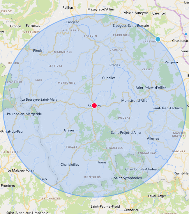 Rayon kilométrique autour de la boucherie